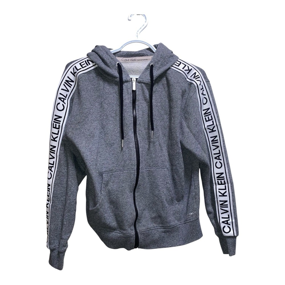 Calvin Klein Performance Hoodie M/L Gray Logo Tape Full Zip Sweatshirt